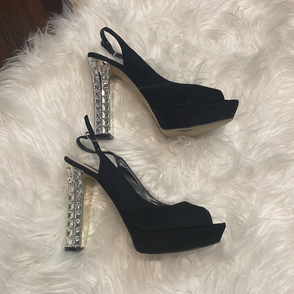 Charles & Keith Collection 39 (8.5) Suede Slingback platforms Crystal bling - Picture 5 of 11